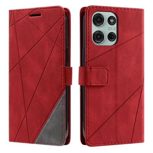 Funda de Cuero con Textura de Piel Sintética para Motorola Moto G75 5G (Roja)