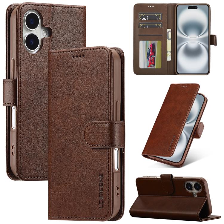 LC.IMEEKE Funda de piel con textura de becerro y tapa horizontal para iPhone 17 (marrón)