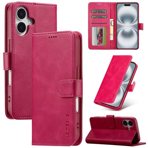LC.IMEEKE Funda de piel con textura de becerro y tapa horizontal para iPhone 17 (Rojo)