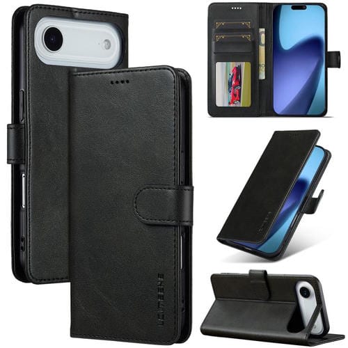 LC.IMEEKE Funda de piel con textura de becerro y tapa horizontal para iPhone 17 Air (Negro)