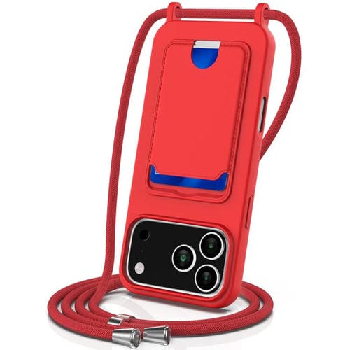 Funda de silicona líquida de color sólido con cordón para iPhone 17 Pro (rojo)
