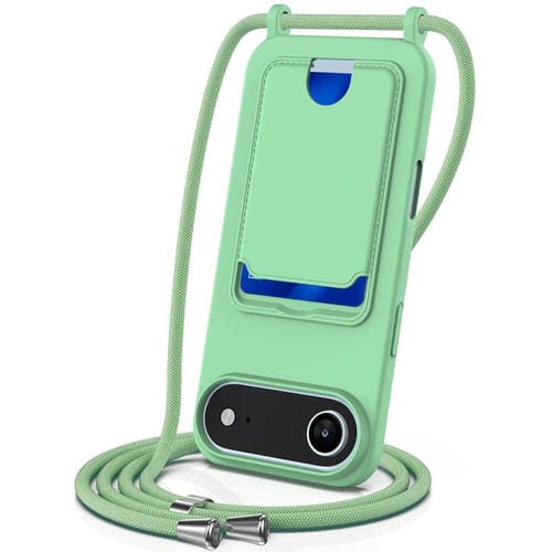 Funda de silicona líquida de color sólido con cordón para iPhone 17 Air, con tarjetero integrado (verde)