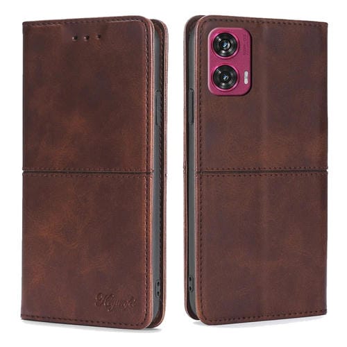 Funda de Cuero Textura de Vaca con Cierre Magnético para Motorola Edge 50 Fusion 5G (Marrón Oscuro)