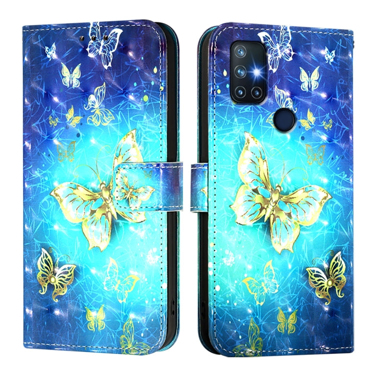 Funda de Cuero con Tapa Horizontal y Pintura 3D para OnePlus Nord N10 5G (Mariposa Dorada)