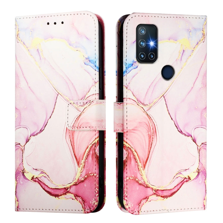 Funda de Cuero con Tapa y Diseño Mármol Pt003 para OnePlus Nord N10 5G (Oro Rosa)