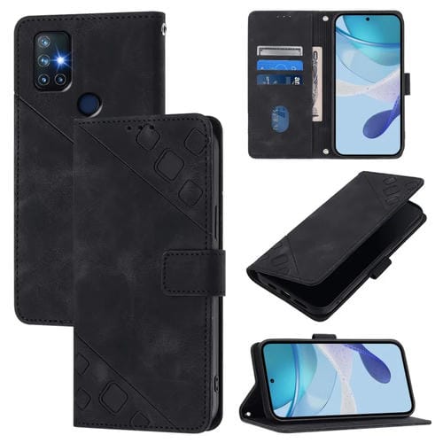 Funda de Piel con Relieve para OnePlus Nord N10 5G (Negra)