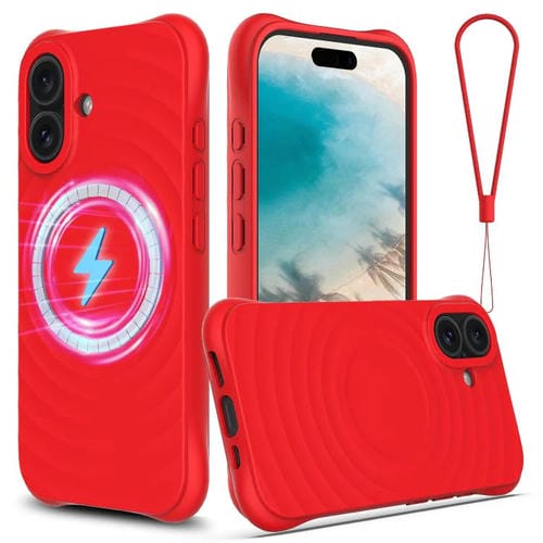 Funda de silicona líquida magnética MagSafe con textura ondulada para iPhone 17 (roja)
