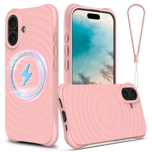 Funda de silicona líquida magnética MagSafe con textura ondulada para iPhone 17 (rosa)