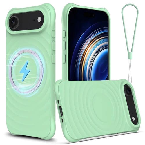 Funda de silicona líquida magnética MagSafe con textura Air Wave para iPhone 17 (verde)