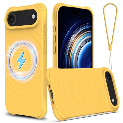 Funda de silicona líquida magnética MagSafe con textura Air Wave para iPhone 17 (amarilla)