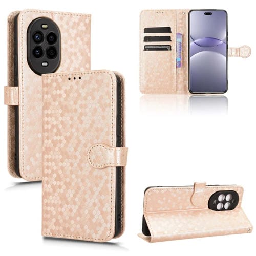 Funda de Cuero Huawei Nova 13 Pro 5G Textura de Puntos Panal (Dorada)