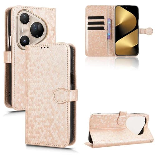 Funda de cuero con textura de panal y puntos para Huawei Pura 80 Pro 5G (dorada)