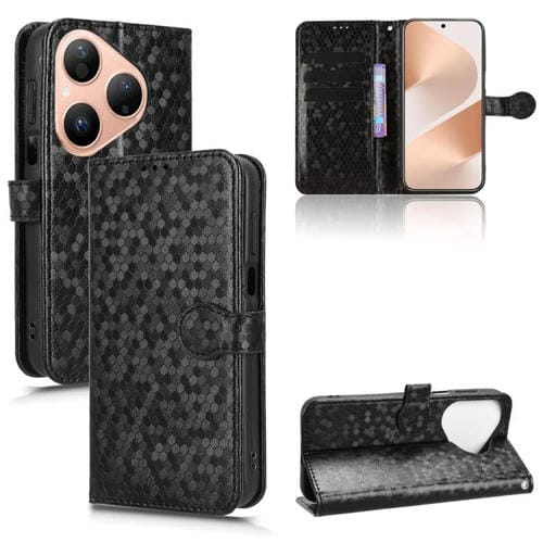 Funda de cuero con textura de panal de abeja para Huawei Pura 80 5G (negra)