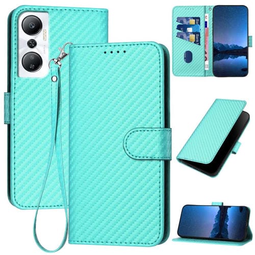 Funda de Cuero con Hebilla de Fibra de Carbono para Infinix Hot 20 4G Yx0070 con Cordón (Azul Claro)