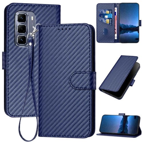 Funda de Cuero con Hebilla de Fibra de Carbono para Infinix Hot 50 Pro 4G Yx0070 con Cordón (Azul)