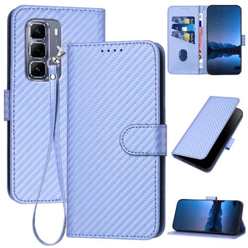 Funda de Cuero con Hebilla de Fibra de Carbono para Infinix Hot 50 Pro 4G Yx0070 con Cordón (Morado Claro)