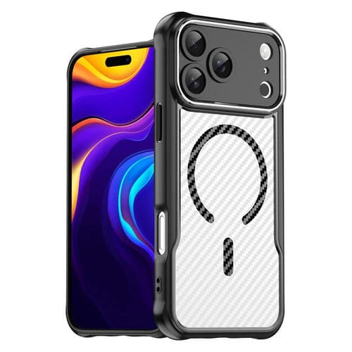 Funda translúcida MagSafe con textura de fibra de carbono para iPhone 17 Pro Max (negra)