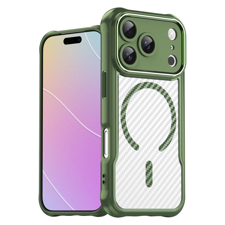 Funda translúcida MagSafe con textura de fibra de carbono para iPhone 17 Pro (verde)