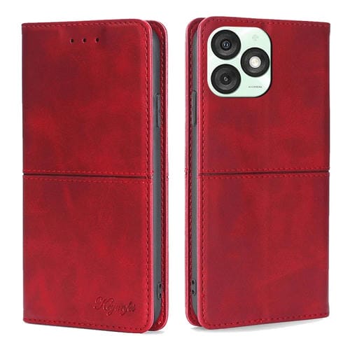 Funda de Cuero Magnética con Textura de Vaca para Itel A50 4G (Rojo)