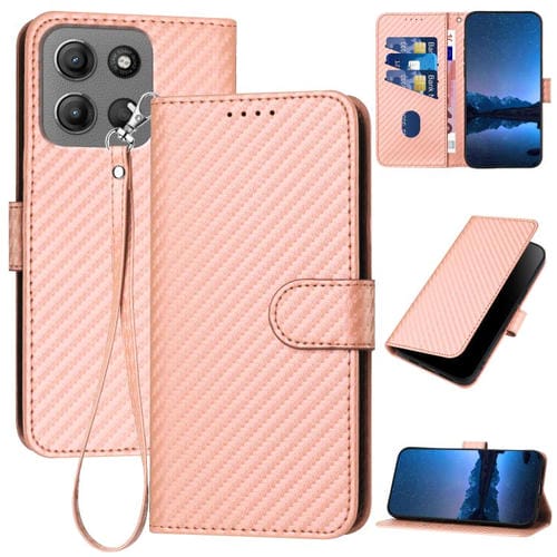 Funda de Cuero con Hebilla de Fibra de Carbono y Cordón para Motorola Moto G15 Yx0070 (Rosa)