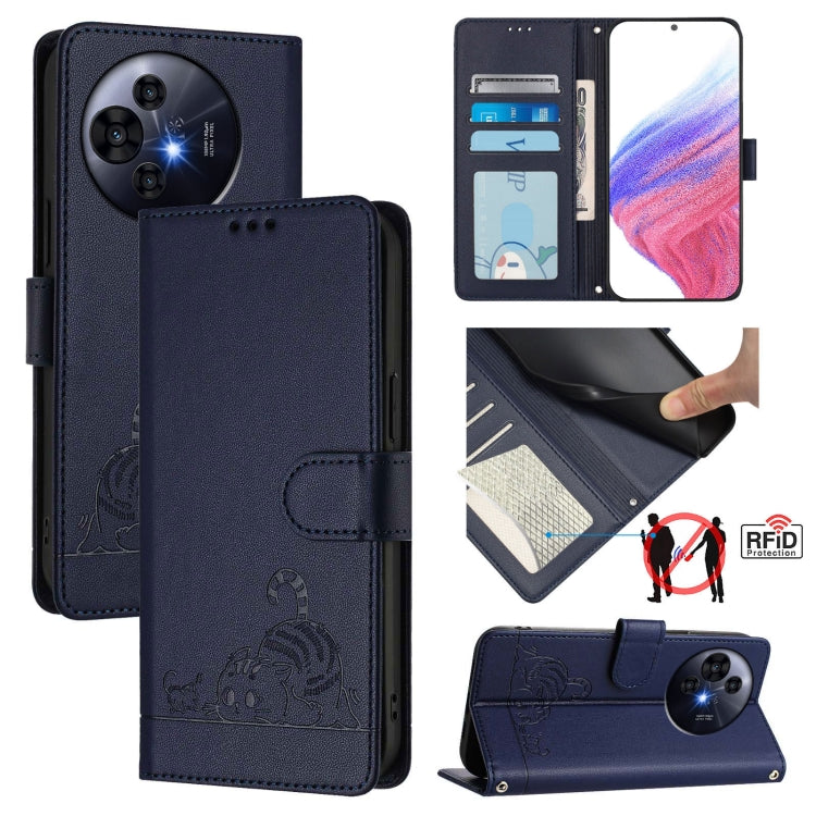 Funda Cuero Rfid TCL 50 Pro Nxtpaper con Cordón Patrón Gato y Rata (Azul)