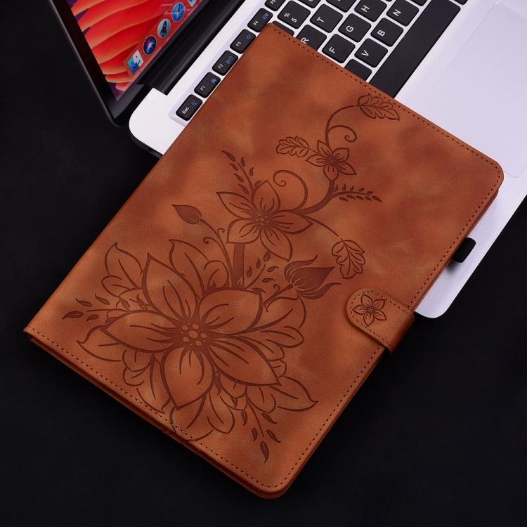 Funda de piel con relieve Lily para Redmi Pad 2 / Redmi Pad SE 11 2025 (marrón)
