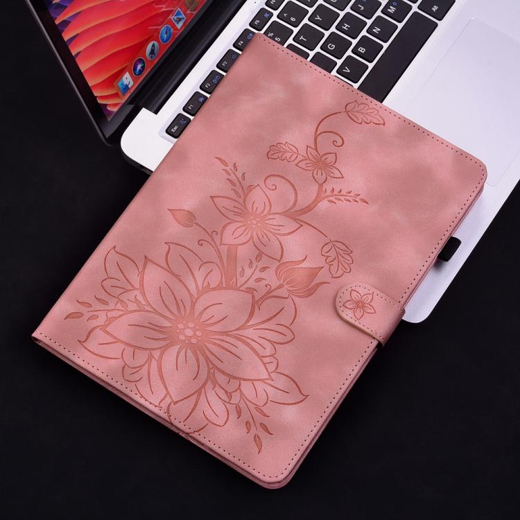 Funda de piel con relieve de lirio para Redmi Pad 2 / Redmi Pad SE 11 2025 (rosa)