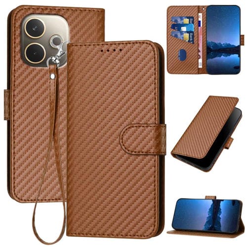 Funda de Cuero con Hebilla de Fibra de Carbono y Cordón para Oppo A5 Pro 5G Yx0070 (Café)