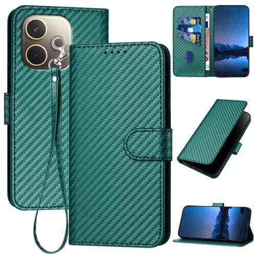 Funda de Cuero con Hebilla de Fibra de Carbono y Cordón para Oppo A5 Pro 5G Yx0070 (Verde Oscuro)