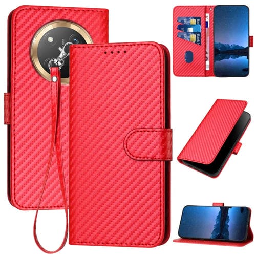 Funda de Cuero con Hebilla de Fibra de Carbono y Cordón para Honor X9C Global Yx0070 (Rojo)