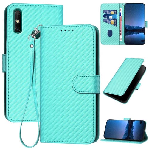 Funda de Cuero con Hebilla de Fibra de Carbono para Huawei Enjoy 20E Yx0070 con Cordón (Azul Claro)