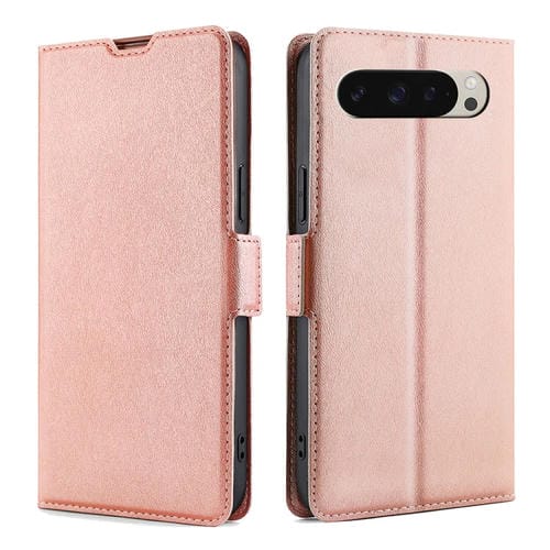 Funda de Cuero con Tapa Horizontal y Hebilla Lateral Ultrafina para Google Pixel 9 (Oro Rosa)