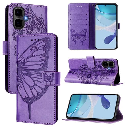Funda de cuero con diseño de mariposa en relieve para Infinix Smart 10 4G / Tecno Pop 10 (morado claro)