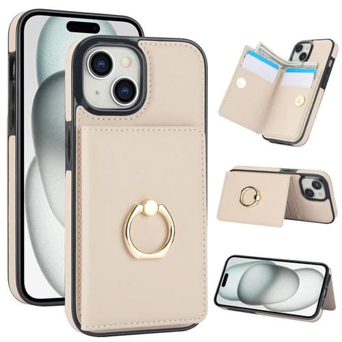 Funda para Teléfono iPhone 15 con Soporte para Anillo y Tarjeta Antirrobo Rfid (Blanco) - MOVILSTORE