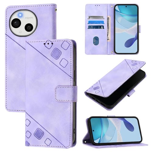 Funda de Cuero con Relieve para Teléfono Sharp Aquos Sense9 (Morado Claro)
