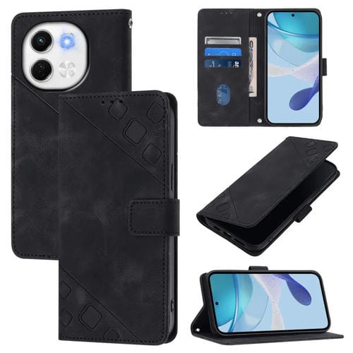 Funda de Piel con Relieve para Tecno Spark 30 5G y Pova 6 Neo 5G (Negra)