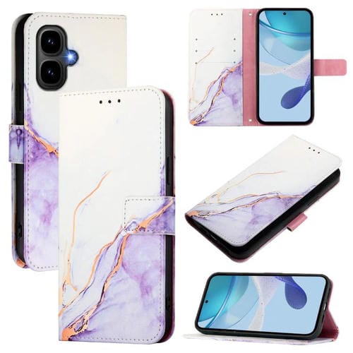 Funda de cuero con tapa y diseño de mármol PT003 para Infinix Smart 10 / Tecno Pop 10 (blanco y morado)