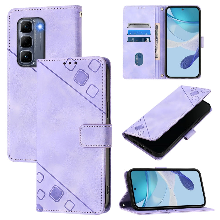 Funda de Cuero con Relieve y Tacto de Piel para Infinix Hot 50 Pro+ 4G (Morado Claro)