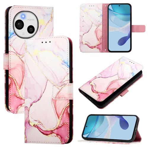 Funda de Cuero con Tapa para Sharp Aquos Sense9 Plus Pt003 Diseño Mármol (Oro Rosa)