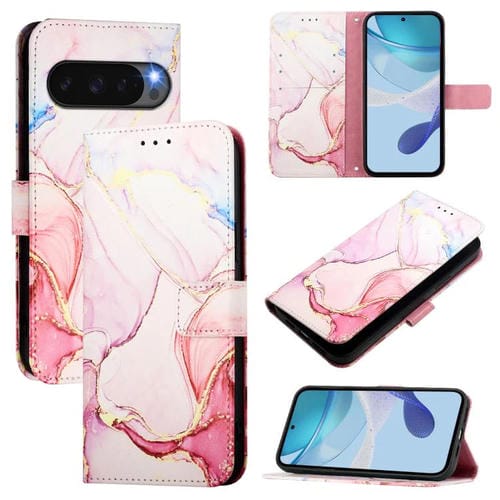 Funda de Cuero con Tapa y Diseño Mármol Pt003 para Google Pixel 10 Pro XL (Oro Rosa)