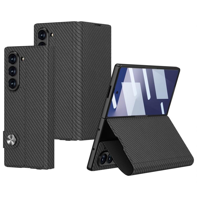 Funda de cuero con tapa integrada GKK para Samsung Galaxy Z Fold7 5G (textura de fibra de carbono)