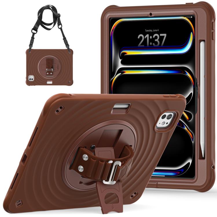 Funda híbrida de silicona para iPad Pro 11 (2024) con soporte giratorio (Chocolate)