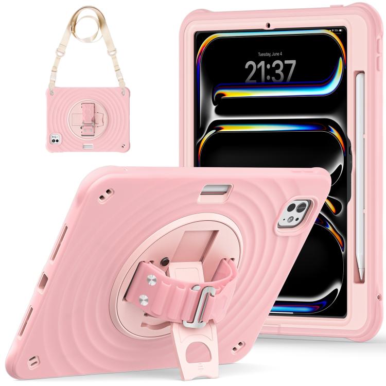 Funda híbrida Silicona para iPad Pro 11 (2024) con Soporte Giratorio (Rosa)