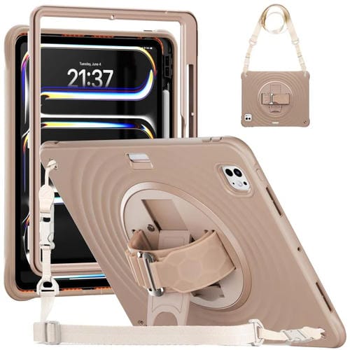 Funda híbrida de silicona con soporte giratorio para iPad Pro 13 (2024) (Café Claro)