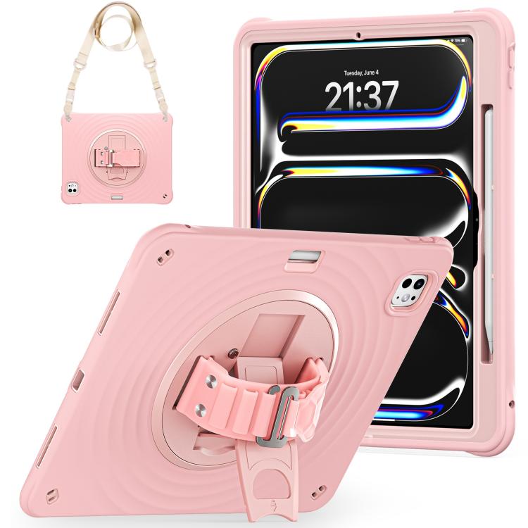 Funda híbrida de silicona con soporte giratorio para iPad Pro 13 (2024) (Rosa)