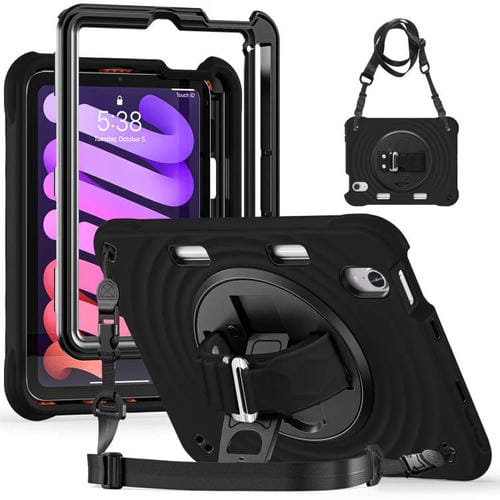 Funda híbrida de silicona con soporte giratorio para iPad Mini 2024/Mini 6 (Negra)