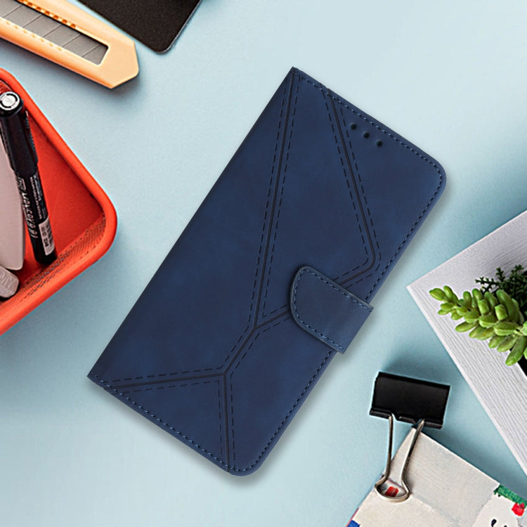 Funda de Cuero para Sharp Aquos Sense9 con Relieve y Costuras (Azul)