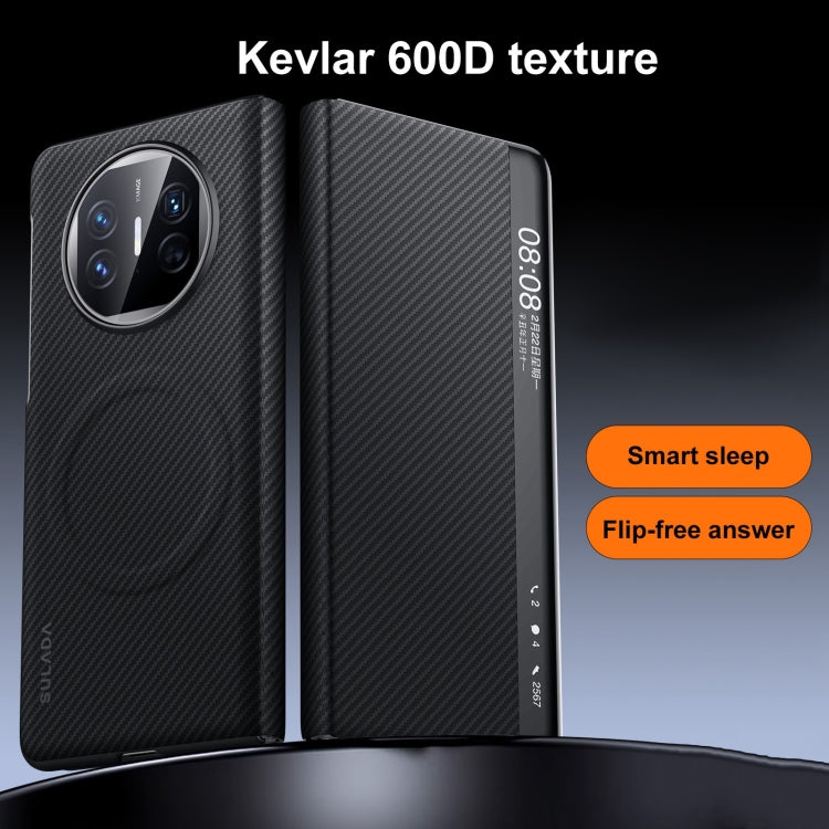 Funda de Cuero con Ventana Inteligente y Textura Kevlar 600D para Huawei Mate X6 (Marrón)