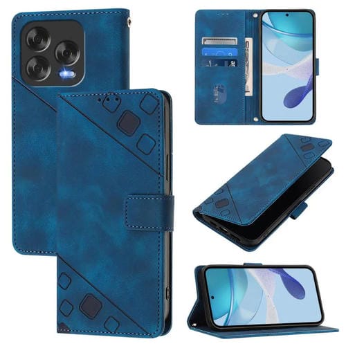 Funda de Piel Sintética con Relieve para ZTE Blade V70 (Azul)