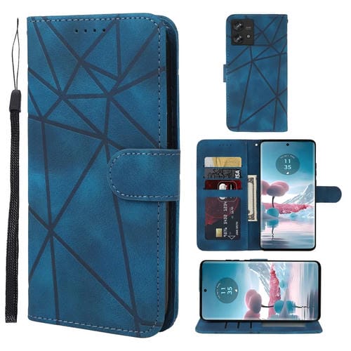 Funda de Cuero para Motorola Edge 40 Neo Skin Feel con Diseño Geométrico y Líneas (Azul)